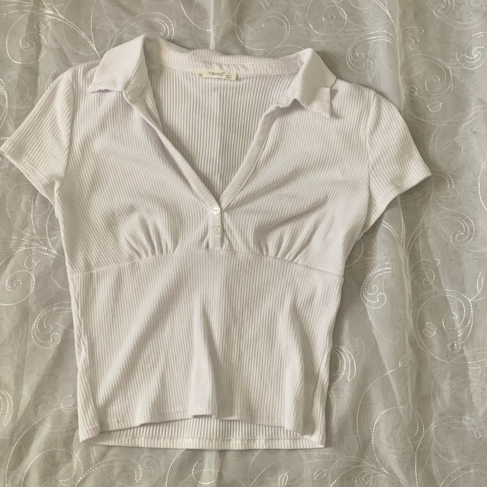Cropped white polo shirt